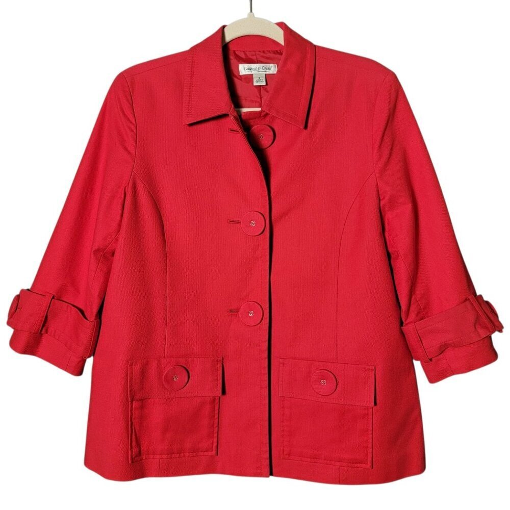 Coldwater Creek Womens Red Big Buttons 3/4 Sleeves Work Blazer Jacket Size 8